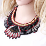 KAYMEN Nonwoven Fabric Necklace Small Glass Beads Statement Necklace for Women