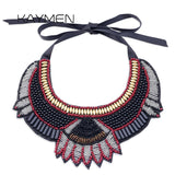 KAYMEN Nonwoven Fabric Necklace Small Glass Beads Statement Necklace for Women