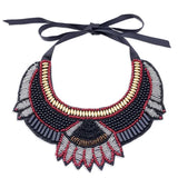 KAYMEN Nonwoven Fabric Necklace Small Glass Beads Statement Necklace for Women