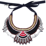 KAYMEN Nonwoven Fabric Necklace Small Glass Beads Statement Necklace for Women