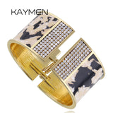 KAYMEN Stripe Print Rhinestones Cuff Bracelet