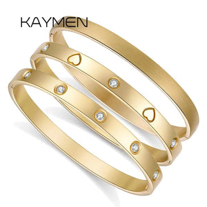 KAYMEN 316 Stainless Steel Love Friendship Bangle Cuff Bracelet