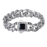 316L Stainless Steel Men's Vintage Rose Flower Link Chain Bracelet 8.66''