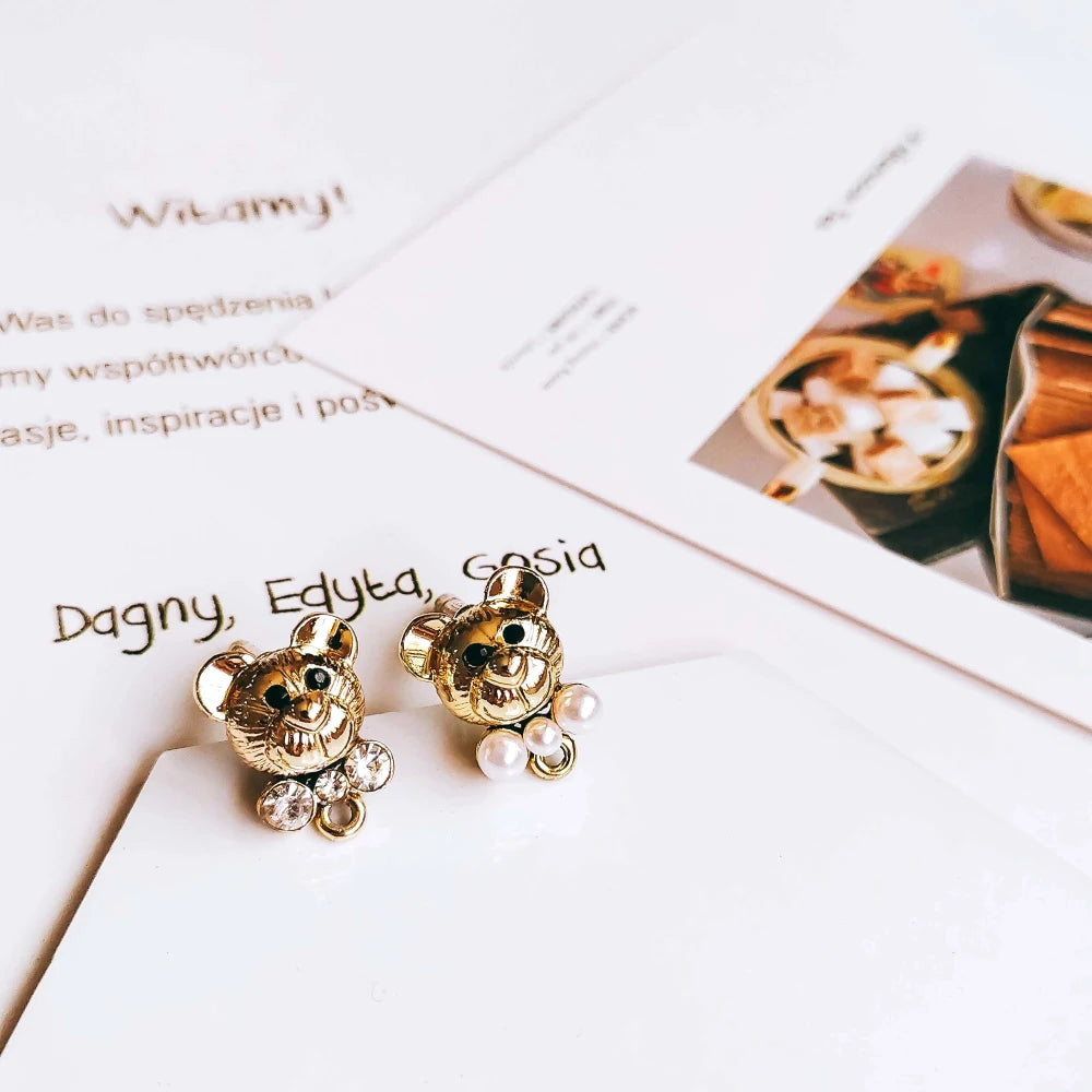 KC Plated Bear Stud Earrings for Girls DIY 6pcs