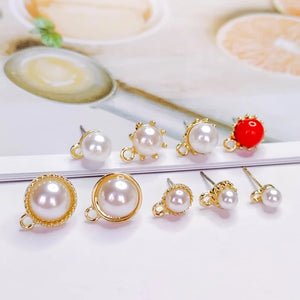 KC Rhinestone Pearl Stud Earrings Charms 8pcs
