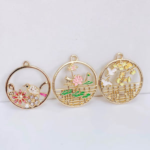 KC Plated Rhinestone Flower Bird Eardrop Pendant Charms Jewelry