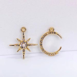 KC Plated Moon Rhinestone Eardrop Charms Jewelry DIY
