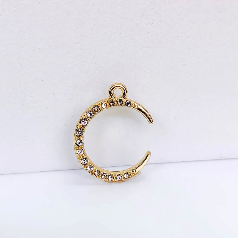 KC Plated Moon Rhinestone Eardrop Charms Jewelry DIY