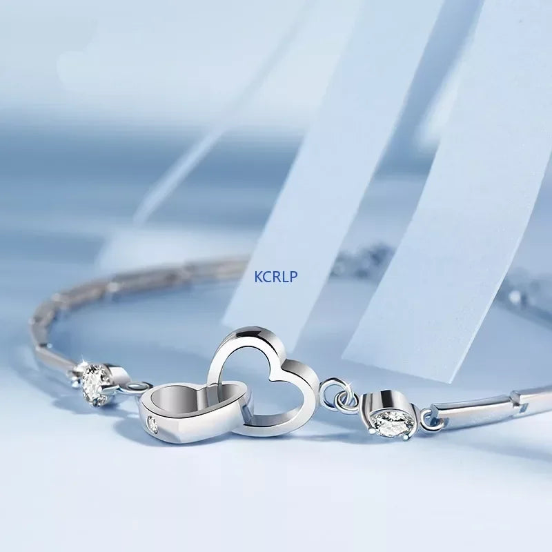 925 Silver Bracelet with Zircon Heart Charm