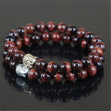 Red Tiger Eye Stone Beaded Charm Bracelet with Buddha Head