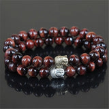 Red Tiger Eye Stone Beaded Charm Bracelet with Buddha Head