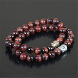 Red Tiger Eye Stone Beaded Charm Bracelet with Buddha Head