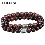 Red Tiger Eye Stone Beaded Charm Bracelet with Buddha Head