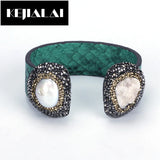 Boho Punk Bangle Cuff Two Gems Leather Wrap