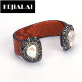 Boho Punk Bangle Cuff Two Gems Leather Wrap