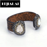 Boho Punk Bangle Cuff Two Gems Leather Wrap