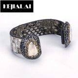 Boho Punk Bangle Cuff Two Gems Leather Wrap