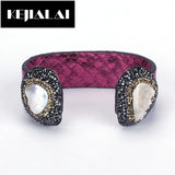 Boho Punk Bangle Cuff Two Gems Leather Wrap