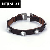 Vintage Leather Bangle Bracelet with Freshwater Pearl Charm