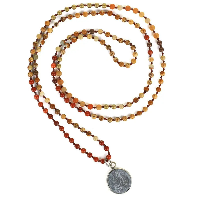 Ethnic Charm Silver Buddha Pendant Necklace Stone Beads Strand Necklaces