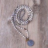 Ethnic Charm Silver Buddha Pendant Necklace Stone Beads Strand Necklaces