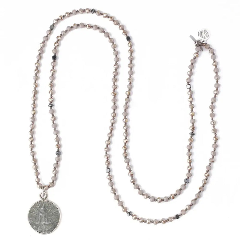 Silver Plated Buddha Pendant Necklace Stone Beads Women Chokers Jewelry Chains