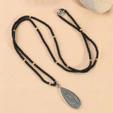 Silver Plated Buddha Pendant Necklace Stone Beads Women Chokers Jewelry Chains