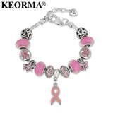 Pink Ribbon Pendant Heart Bracelet Breast Cancer Awareness Gift