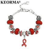 Pink Ribbon Pendant Heart Bracelet Breast Cancer Awareness Gift