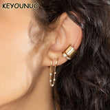 Silver Filled CZ Double Hoop Earrings Zircon Piercing Chain Earring