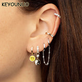 Silver Filled CZ Double Hoop Earrings Zircon Piercing Chain Earring