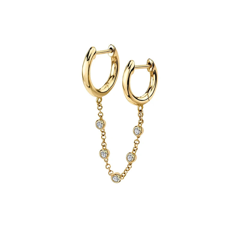 Silver Filled CZ Double Hoop Earrings Zircon Piercing Chain Earring