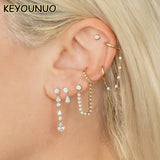 Silver Filled CZ Double Hoop Earrings Zircon Piercing Chain Earring