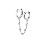 Silver Filled CZ Double Hoop Earrings Zircon Piercing Chain Earring