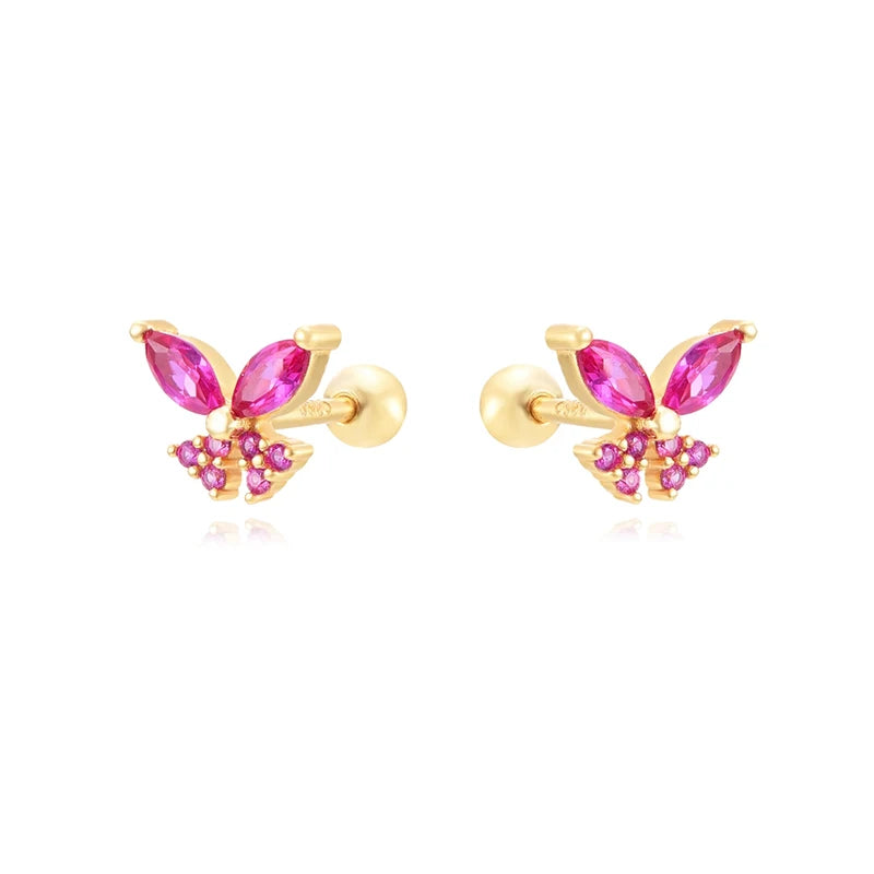CZ Butterfly Thread Earrings Silver Filled Zircon Stud Piercing Jewelry