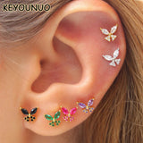 CZ Butterfly Thread Earrings Silver Filled Zircon Stud Piercing Jewelry