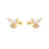 CZ Butterfly Thread Earrings Silver Filled Zircon Stud Piercing Jewelry