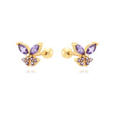 CZ Butterfly Thread Earrings Silver Filled Zircon Stud Piercing Jewelry