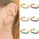 Colorful Zircon Clip Earrings for Women Non Pierced CZ Ear Cuffs Party Jewelry