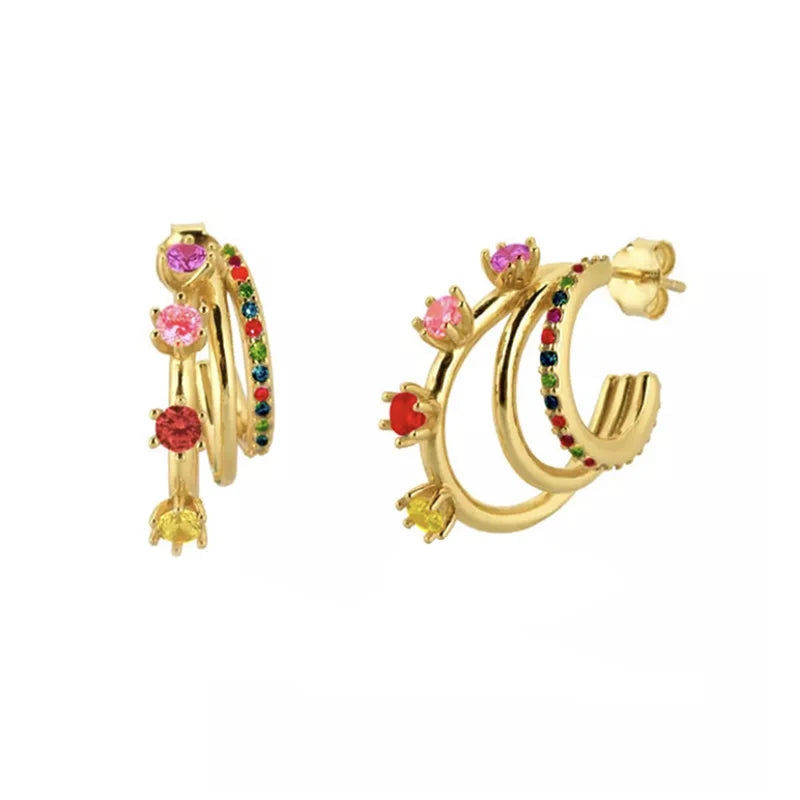 Colorful Zircon Stud Hoop Earrings for Women