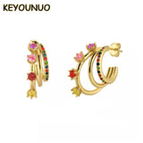 Colorful Zircon Stud Hoop Earrings for Women