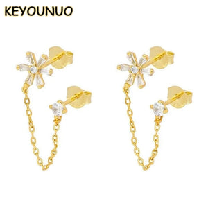 Zircon Flower Chain Earrings Women's Party Wedding Jewelry