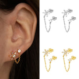 Zircon Flower Chain Earrings Women's Party Wedding Jewelry