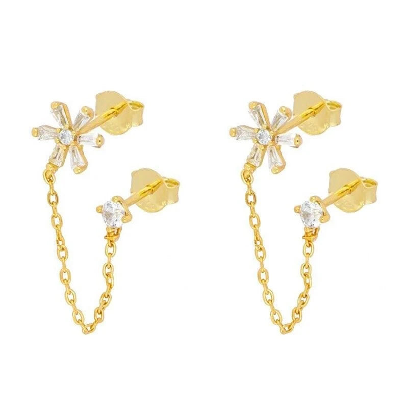 Zircon Flower Chain Earrings Women's Party Wedding Jewelry