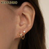 Zircon Flower Chain Earrings Women's Party Wedding Jewelry