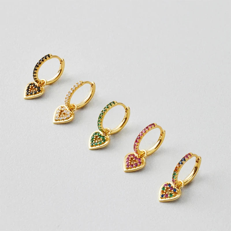 Colorful Zircon Heart Dangle Earrings for Women