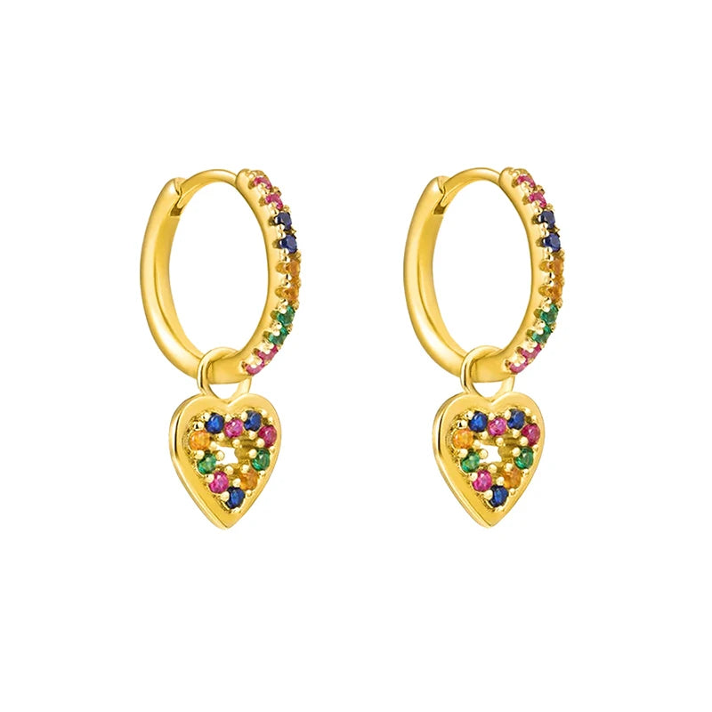 Colorful Zircon Heart Dangle Earrings for Women