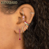 Red Zircon Filled Hoop Earrings Round Piercing CZ Party Jewelry