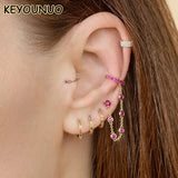 Red Zircon Filled Hoop Earrings Round Piercing CZ Party Jewelry
