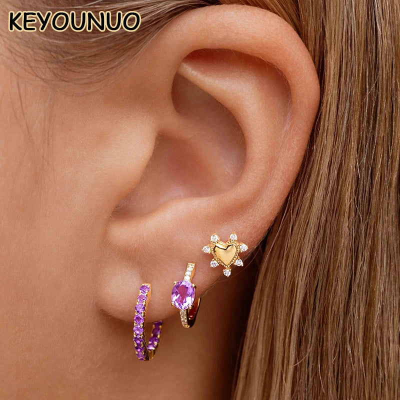 Silver CZ Hoop Earrings For Women Zircon Colorful Golden Earrings